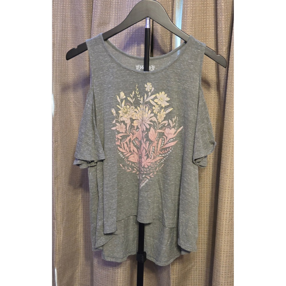 Mudd‎ Floral Print Cold Shoulder Top Women's Size Medium Green